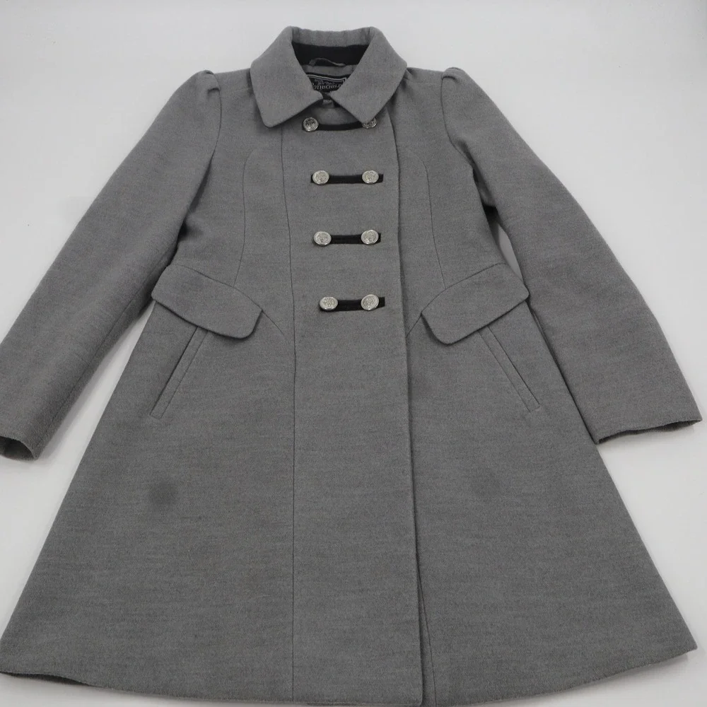 Rothschild Tailored Coat Kids Size 7/8 Grey‎ Wool Blend Silver Crest Buttons